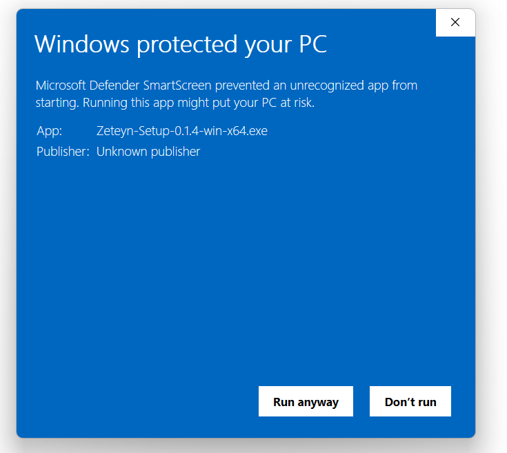 Microsoft Defender SmartScreen Run anyway button